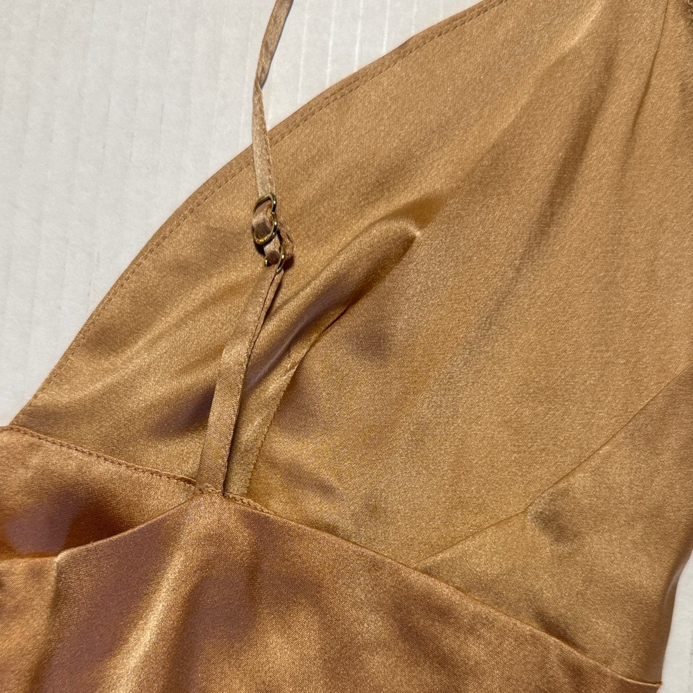 FOR LOVE & LEMONS NWT Champagne Silk Blend Satin Bodysuit Lingerie Deep V Size M - Picture 14 of 15